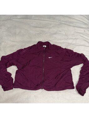 Nike Womens XL Burgundy Ruched Full Zip Windbreaker Jacket Running Lightweight